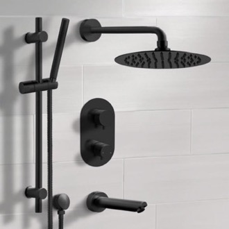 Tub and Shower Faucet Matte Black Thermostatic Tub and Shower Faucet Set with Handheld Remer TSR36